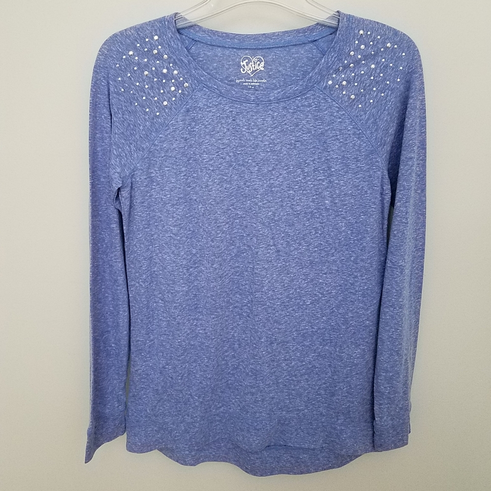Justice Girls Long Sleeve‎ Blue Embellished Top Shirt New